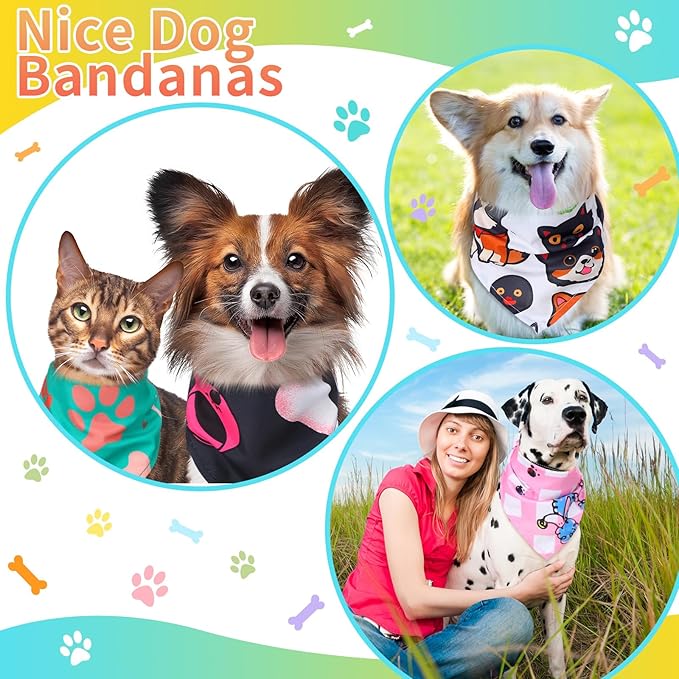150 Pcs Dog Bandanas Bulk Pet Bibs Colorful Triangle Scarf Pet Bandanas for Medium Large Dogs Spring Summer Birthday Costume Decoration (Paw)-PurrikoPets