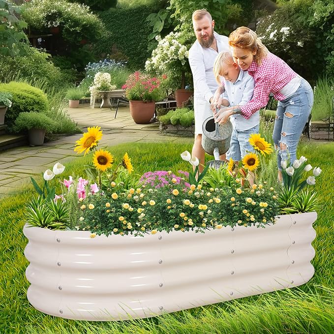 1MORE Galvanized Raised Garden Bed- Planter Garden Boxes Outdoor, Raised Beds for Gardening, 4x2x1ft Metal Garden Bed Kit for Vegetables Flower, Planter Raised Beds with Tools.White-2pack-PurrikoPets