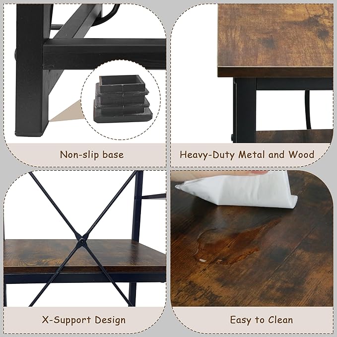 20-37 Gallon Fish Tank Stand with Power Outlet, 30.7"x13.8" Metal Frame Fish Stand, 3-Tier Wood Aquarium Stand, 400LBS Capacity Reptile Terrarium Stand-PurrikoPets