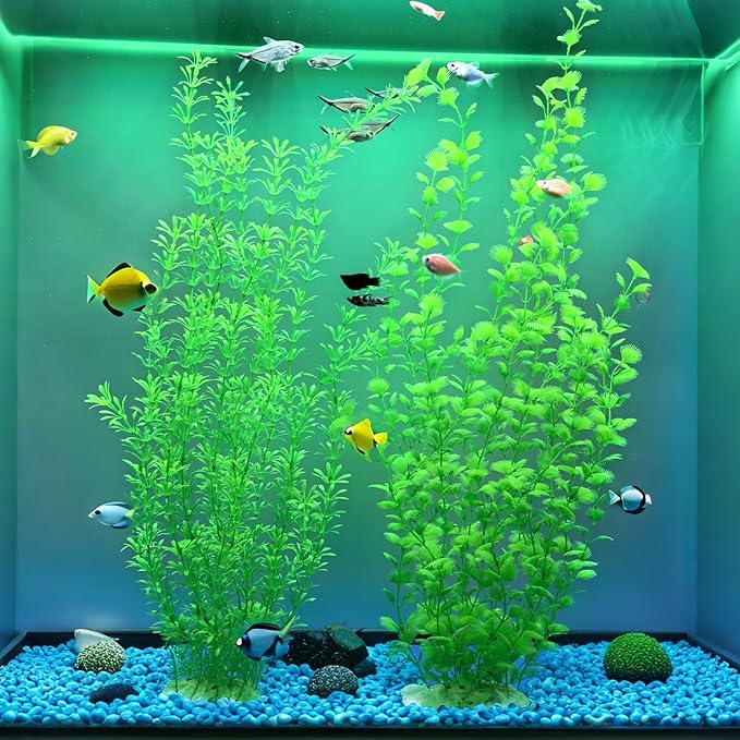 23.6 Inch Tall Aquarium Plants – Large Lifelike Artificial Fish Tank Decorations, Fish Tank Plants Plastic，2 Pcs Adjustable Length, Durable & Safe for Freshwater/Saltwater Aquariums (Green (Style A))-PurrikoPets