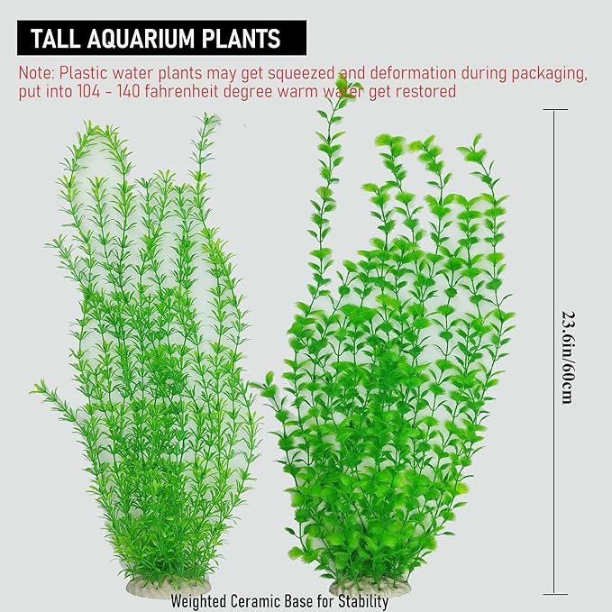 23.6 Inch Tall Aquarium Plants – Large Lifelike Artificial Fish Tank Decorations, Fish Tank Plants Plastic，2 Pcs Adjustable Length, Durable & Safe for Freshwater/Saltwater Aquariums (Green (Style A))-PurrikoPets
