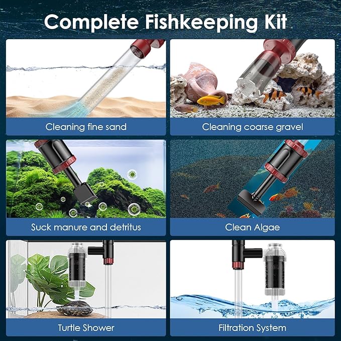 AKKEE Aquarium Vacuum Gravel Cleaner, 36W Fish Tank Gravel Cleaner Vacuum for Water Changer 8 in 1 Multifunctional with Timed Off Waterproof Wash Sand Water Filter Circulation Aquarium Vacuum Cleaner-PurrikoPets