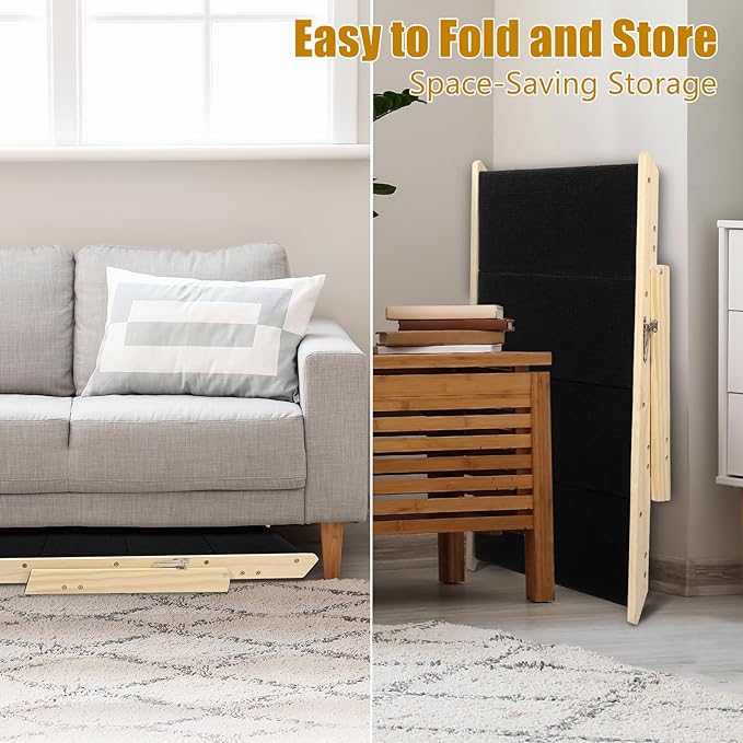 Foldable Dog Stairs/Ramp with 4 Steps - Durable Wooden Pet Stairs for Small, Medium, Large Dogs - Black (5098)-PurrikoPets