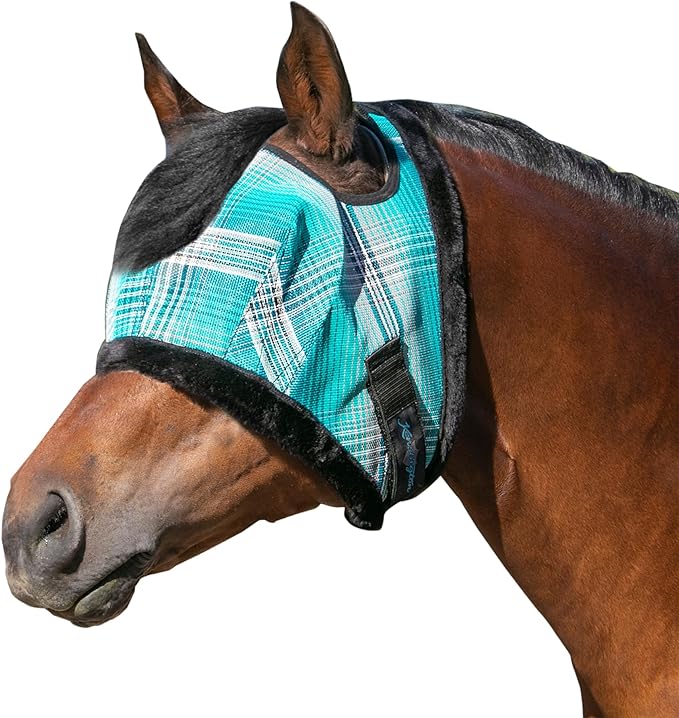 Kensington Fly Mask with Fleece Trim for Horses — Protects Face and Eyes from Flies and Sun Rays While Allowing Full Visibility — Breathable and Non Heat Transferring, Large, Atlantis-PurrikoPets