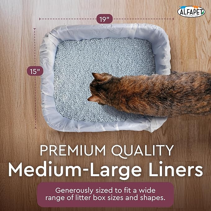 Alfapet Cat Litter box liner Disposable, Elastic Liners- 24-count-For Medium and Large, Size Litter Pans- With Sta-Put Technology for Firm, Easy Fit- Quick + Clever Waste Cleaners-PurrikoPets