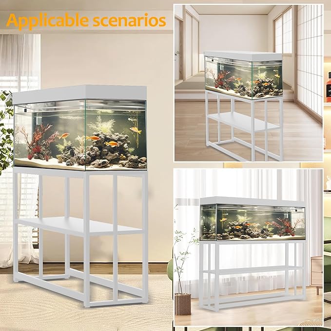 Akenow 55-75 Gallon Fish Tank Stand with Storage Shelf, 48.5 x14.9 x 29.2 Inch Aquarium Stand, Turtle Tank, Reptile Terrariums and Breeder Tank Stand,980LBS Capacity, White-PurrikoPets