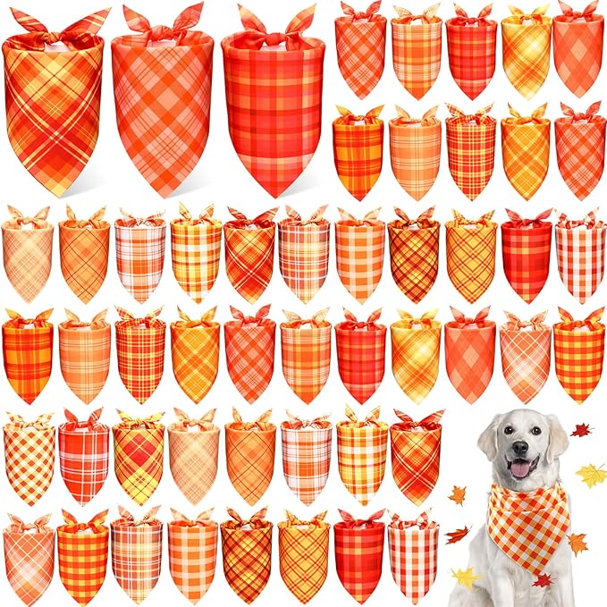 Abbylike 50 Pcs Fall Plaid Dog Bandanas Bulk Autumn Bandanas for Dogs Triangle Kerchief Bibs Scarf for Small Medium Large Pets Thanksgiving Costume Accessories, 25 Styles (25.6 x 17.7 x 17.7 Inch)-PurrikoPets