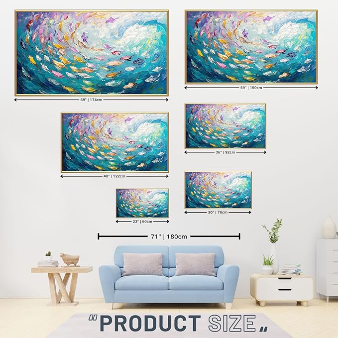Fish Canvas Wall Art, Abstract School of Fish Canvas Wall Art, School of Fish Painting Canvas, School of Fish Wall Art, Fish Wall Decor, Fish Pictures Wall Decor, Bedroom Canvas Wall Decor (Gold Framed, 48"x27" | 122x68cm)-PurrikoPets
