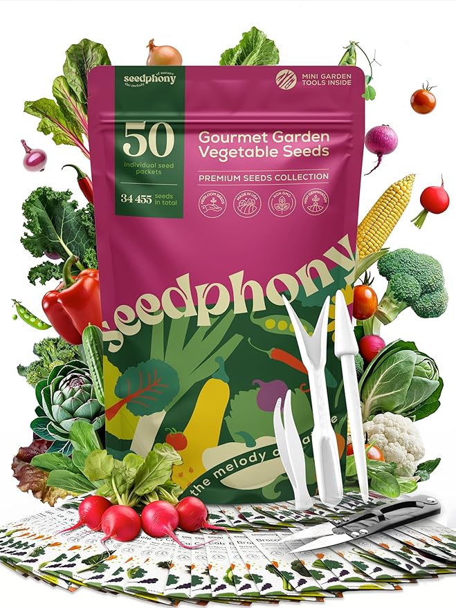 50 Gourmet Garden Vegetable Seeds Variety Pack - 34,455+ Non-GMO Heirloom Vegetables Seeds for Planting Indoor Outdoor: Broccoli, Carrot, Onion, Lettuce, Pepper - Gardening Seed Packets-PurrikoPets