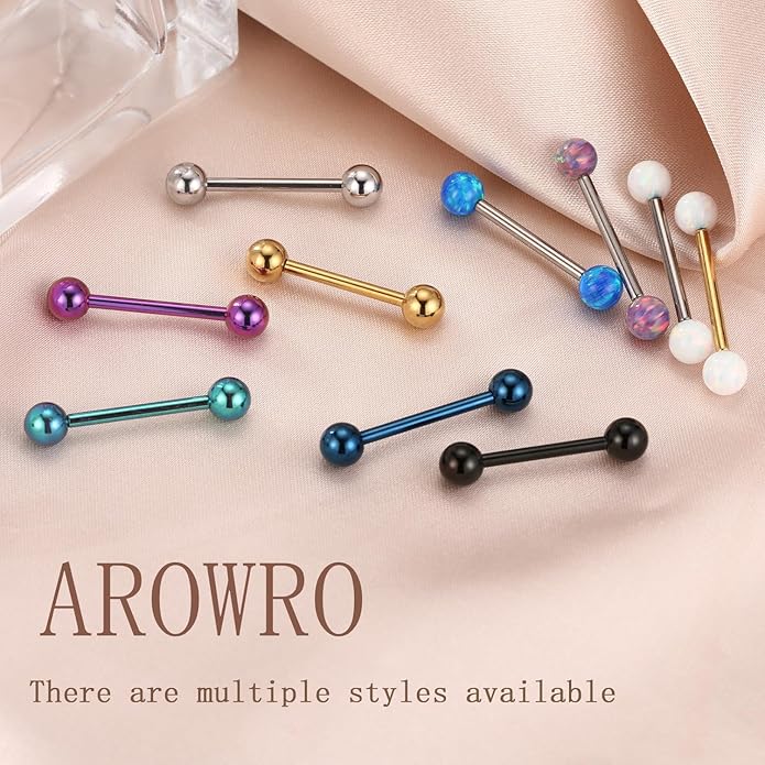 AROWRO Nipple Piercing Jewelry G23 Titanium Nipple Rings Tongue Rings Nipple Bar 14G Internally Threaded Straight Barbells Bridge Piercing Jewelry 12mm-20mm