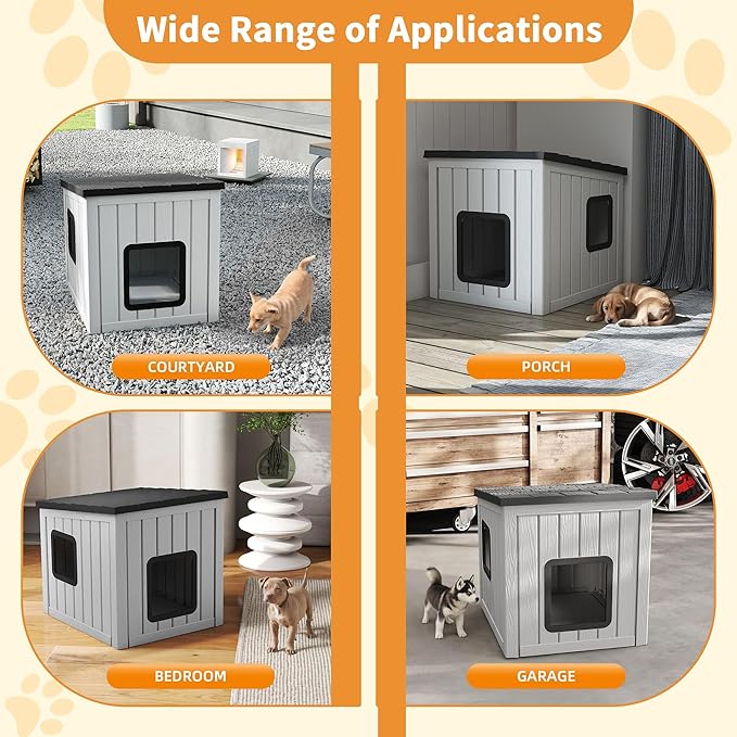 Dog House Small Dog Houses Outdoor with Sloped Roof Waterproof Ventilated Design Easy to Clean Elevated Floor Easy Assembly for Middle Sized Dogs-PurrikoPets