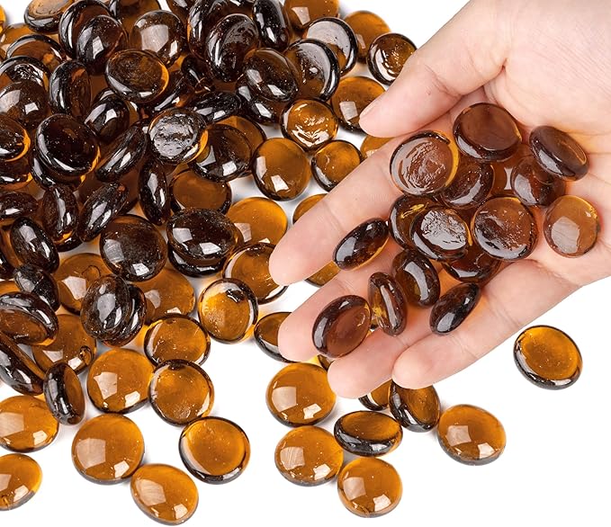 1LB Glass Marbles, Transparent and Smooth Flat Glass Beads for Vases, Mosaic Gem Pebbles for Aquarium Decor, Floral Arrangements, Mancala Stones, Vase Filler and Crafts, Brown-PurrikoPets
