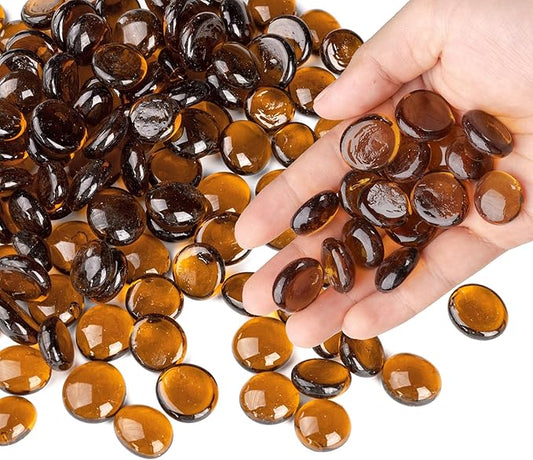 1LB Glass Marbles, Transparent and Smooth Flat Glass Beads for Vases, Mosaic Gem Pebbles for Aquarium Decor, Floral Arrangements, Mancala Stones, Vase Filler and Crafts, Brown-PurrikoPets