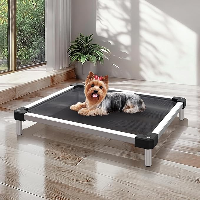 FXW TitanNest Chew-Proof Elevated Dog Bed, Raised Cot for Indoor/Outdoor/Camping Use, Durable & Waterproof Cooling Pet Bed for Toy Dogs, 23.0" L x 17.0" W x 4.5" H, Black-PurrikoPets