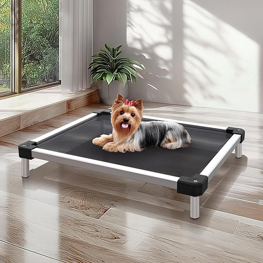 FXW TitanNest Chew-Proof Elevated Dog Bed, Raised Cot for Indoor/Outdoor/Camping Use, Durable & Waterproof Cooling Pet Bed for Toy Dogs, 23.0" L x 17.0" W x 4.5" H, Black-PurrikoPets