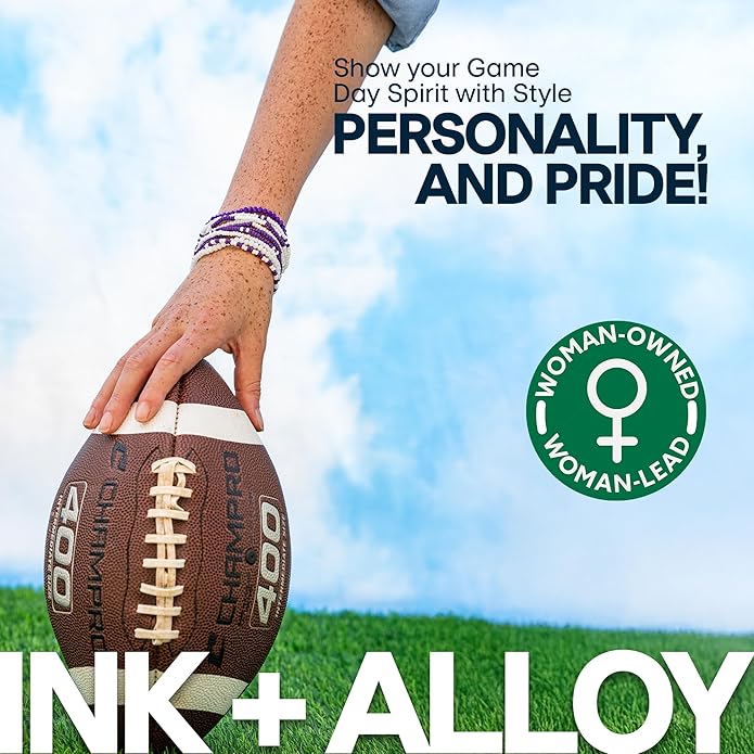 INK + ALLOY Game Day Bracelet Stacks, Beaded Bracelets for Football Gameday Outfits, Handmade Jewelry for College Students, Teachers, Football Moms, Set of 10