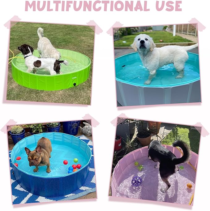 Furrybaby Dog Pool, Kiddie Pool Hard Plastic Foldable Dog Pools for Large Dogs Portable Pet Doggie Wading Swimming (Pink 47'') Indoor and Outdoor-PurrikoPets
