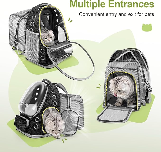 Expandable Cat Backpack,Cat Bubble Backpack Carrier for Carrying Cats, Pets and Small Dogs,Airline-Approved,Designed for Travel, Hiking, Walking,Car （Black-PurrikoPets