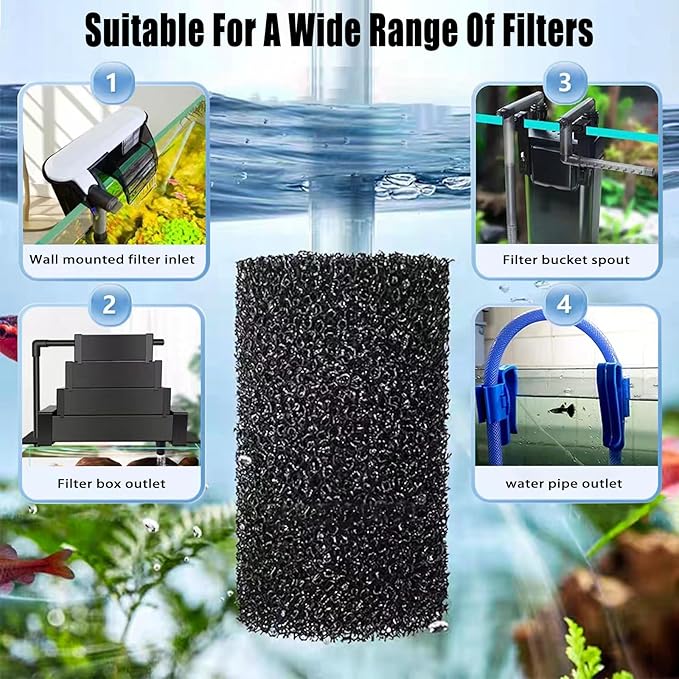 6X Pre-Filter Sponge for Aquarium Shrimp Fry Fish Tank Filter Pump Prefilter Sponge Replacement Foam Cover 2.4 X 1.4 Inch with 0.4" Hole Diameter-PurrikoPets
