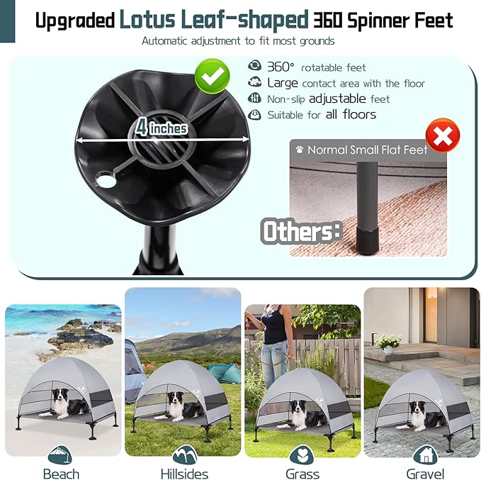 Elevated Outdoor Dog Bed with Canopy & Adjustable Feet - Larger Shade for Camping, Backyard & Patio-PurrikoPets