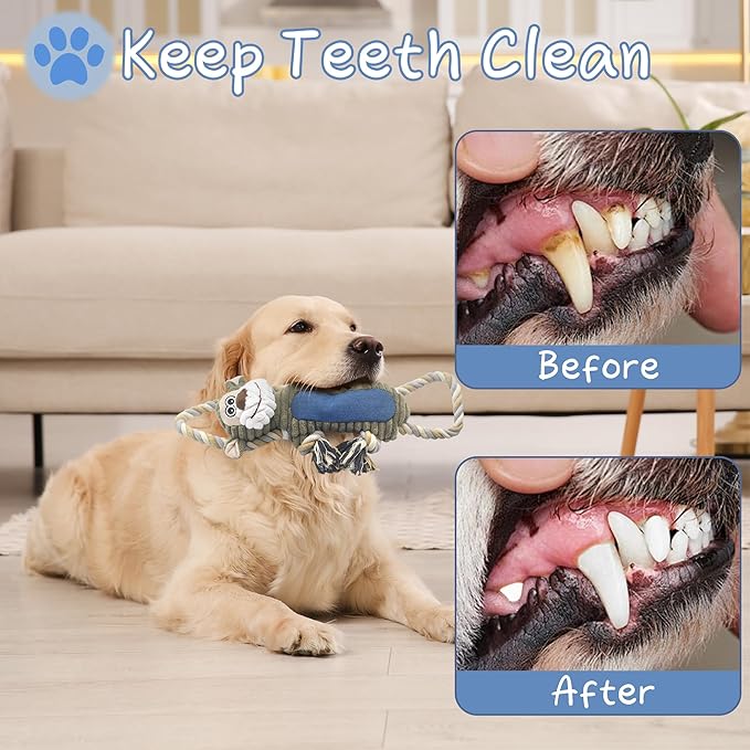 Funny Plush Dog Chew Toys, Squeaky Dog Toys, Interactive Tug of War Puppy Toys, Stuffed Dog Toys for Small, Medium and Large Dogs - Monkey-PurrikoPets