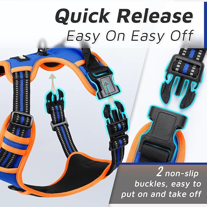 Eagloo Dog Harness for Large Dogs, No Pull Service Vest with Reflective Strips and Control Handle, Adjustable and Comfortable for Walking, No Choke Pet Harness with 2 Metal Rings, Blue & Orange, XL-PurrikoPets