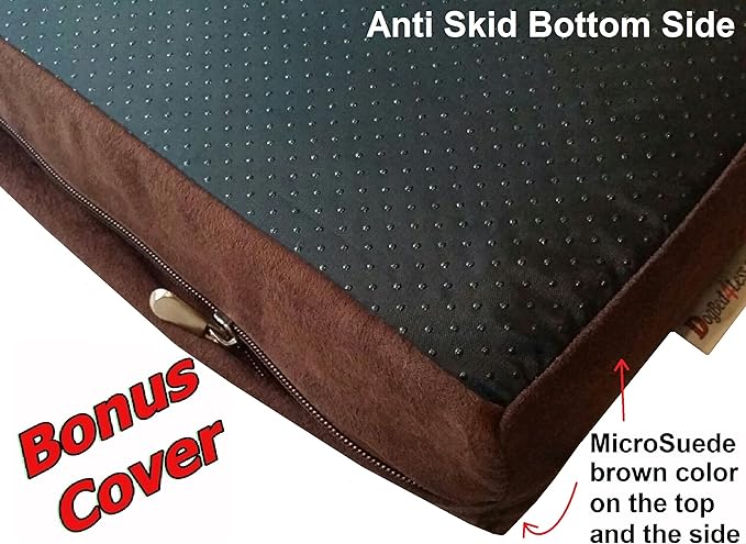 Dogbed4less Orthopedic Memory Foam Dog Bed for Medium Dogs with Washable Denim Cover, Waterproof Liner and Extra Pet Bed Case, 37X27X4 Inch, Brown-PurrikoPets