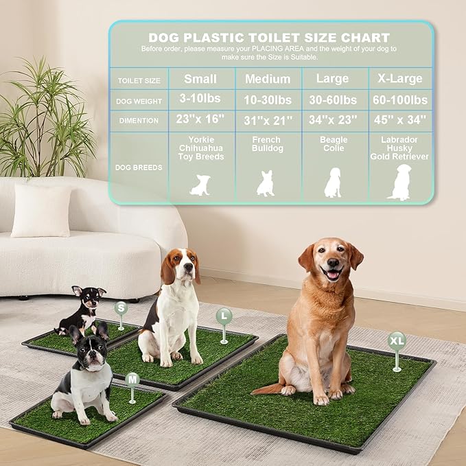 Dog Grass Pad with Tray Medium 31”×21”, Dog Potty with Ultra-Absorbent Artificial Grass for Dogs with Hemmed Edge, Pee Pads for Dogs, Realistic, Odor Free, Litter Box for Balcony-PurrikoPets