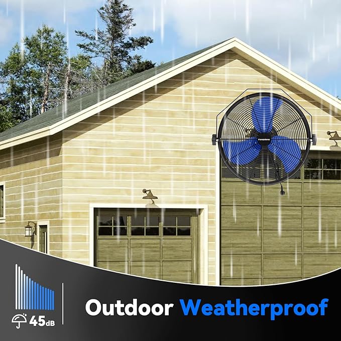2600 CFM 14 inch Outdoor High Velocity Wall Mounted Fan, 3-Speed Metal Fans with IP44 Enclosure Motor, Industrial Grade Weatherproof Wall Fan for Patio, Greenhouse, Garage, and Gazebo-PurrikoPets