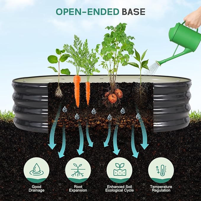 Galvanized Raised Garden Bed Outdoor - 4×2×1ft Planter Raised Beds for Gardening | Oval Metal Garden Planter Box with Safety Edging and Gloves for Vegetables Fruits and Flowers - Grey-PurrikoPets
