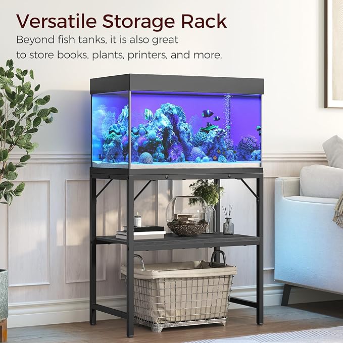 20 Gallon Fish Tank Stand, Aquarium Stand with 2-Tier Storage Shelves, Heavy Duty Breeder Turtle Terrarium Stand Rack for Home Office, 24.0" L x 11.8" W x 24.4" H, Black FTBK2001-PurrikoPets