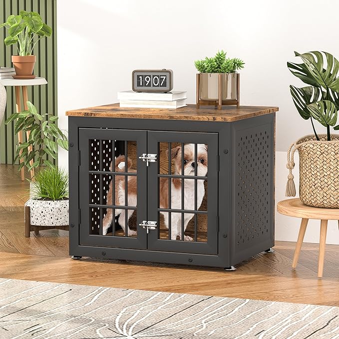 26" Heavy Duty Dog Crate Furniture for Small Dogs, Metal Kennel for High Anxiety Dogs, Chew Proof Pet Cage Indoor, Decorative Dog Kennel End Table-PurrikoPets