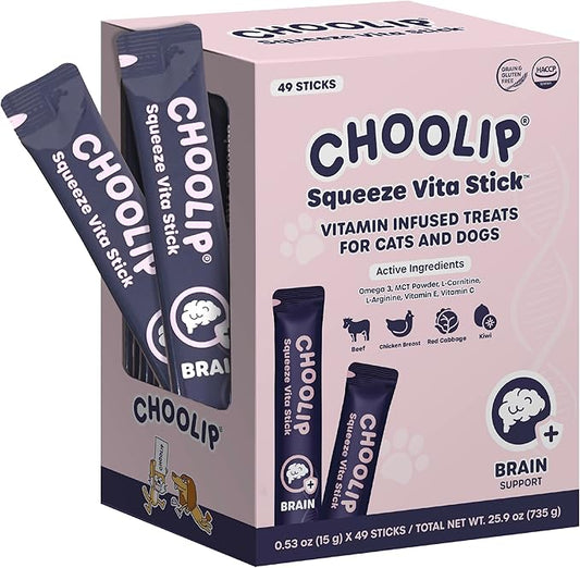 Grab & Go Squeeze Vita Stick Lickable Treats for Dogs & Cats. 49 Brain Support Sticks with Essential multivitamins. Soft and Tasty Paste for All Life Stages, Supporting Brain Health-PurrikoPets