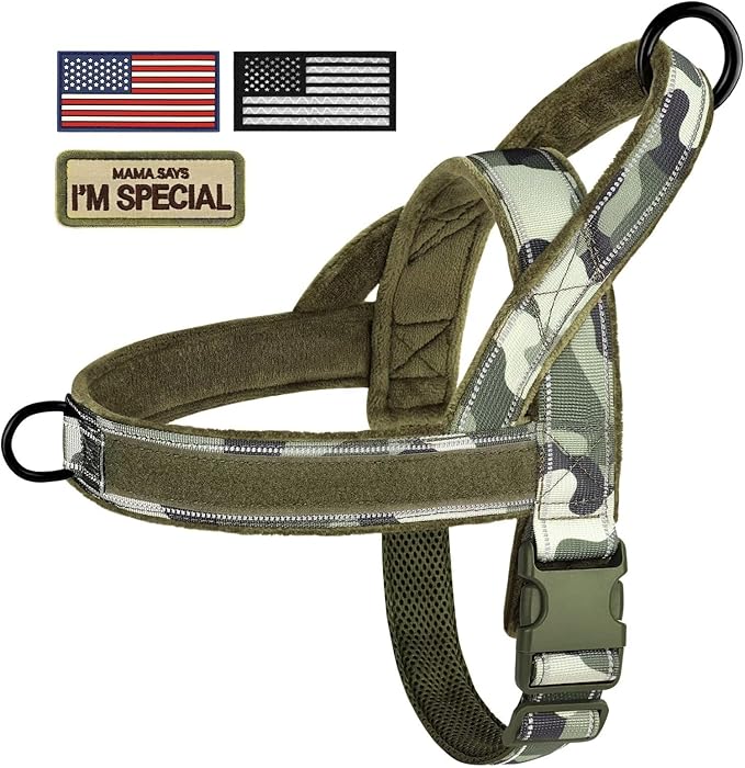 Forestpaw No Pull Dog Harness - Soft Flannel Padded Tactical Dog Vest Harness with Quick Release Buckle, Adjustable Reflective Pet Harness for Large Dogs Walking Training,Green Camouflage L-PurrikoPets
