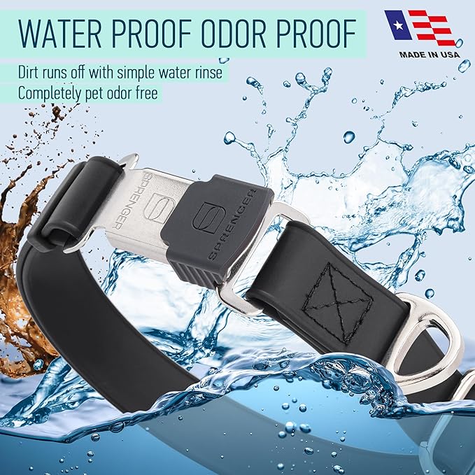 Dogline Biothane Waterproof Dog Collar with Herm Sprenger Black Stainless Steel Quick Release Buckle – Heavy Duty Tactical Durable Collar for Dogs – Comfortable and Safe Pet Collar W 1" L 15-25" Black-PurrikoPets