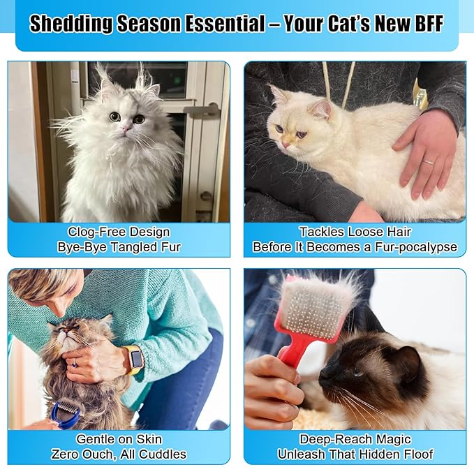 2PCS Flea Comb for Cats & Dogs – Magic Self-Cleaning Cat Grooming Brush with Stainless Steel Teeth, Cat Combs for Fleas and Ticks, Indoor Pets, Fine Tooth Comb for Kittens-PurrikoPets