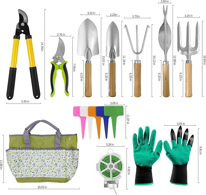 41-Piece Premium Gardening Tool Set, Stainless Steel Heavy Duty Gardening Tool Kit, with Non-Slip Rubber Grip, Storage Tote Bag, Outdoor Hand Tools, Ideal Gardening Gifts for All (Green)-PurrikoPets