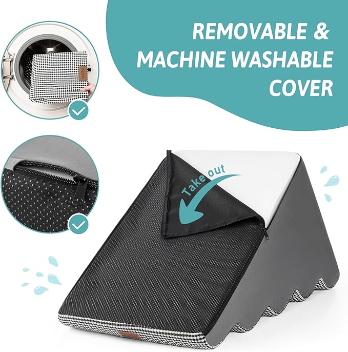 Extra Wide Dog Stairs 19.7" Width, Large Pet Step for Small Medium Dog, Puppy or Cat, Ramp for High Bed or Car, High Density Foam Ladder, Stable, 5 Step, 19.7x33x22.4 inch, White Black-PurrikoPets