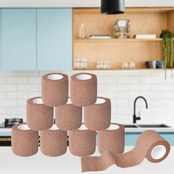 9 Pack 2" x 5 Yards Self Adhesive Bandage Wrap Self Stick Wrap for Ankle, Wrist, Finger, Sports, Breathable Cohesive Vet Tape for Pets (Brown)-PurrikoPets