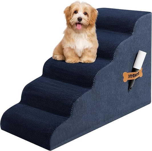 Dog Stairs, Romrol Dog Steps Ramp for High Bed and Couch, Dogs Ramp with Durable Non-Slip Waterproof Fabric Cover, Pet Stairs for Small Dogs and Cats or Pets Joints, 4-TiersNay-PurrikoPets
