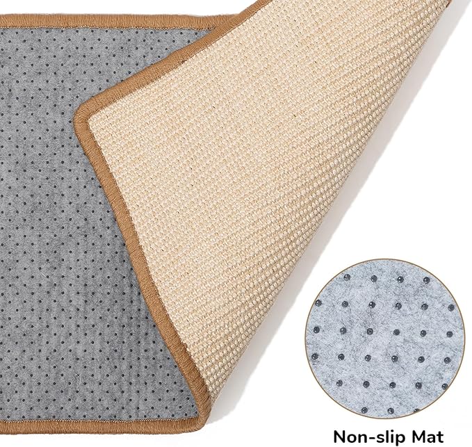 FUKUMARU Cat Scratcher Mat, 23.6 X 15.7 Inch Natural Sisal Cat Scratch Mats, Horizontal Cat Floor Scratching Pad Rug with Sticky Tapes, Protect Sofa and Carpet-PurrikoPets