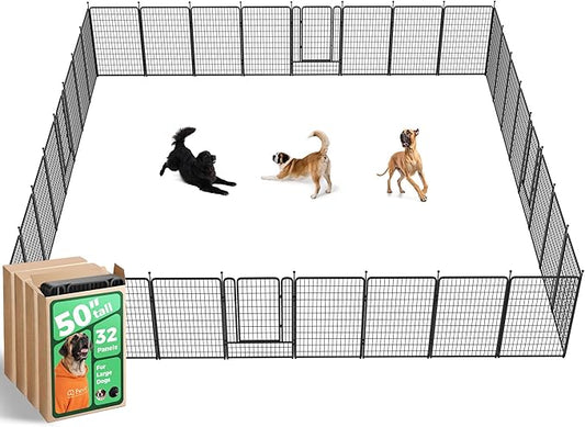 FXW Rollick Unleashed Dog Playpen for Indoor, Yard, RV Camping, 50 inch 32 Panels for Large Dogs, Black│Patented-PurrikoPets