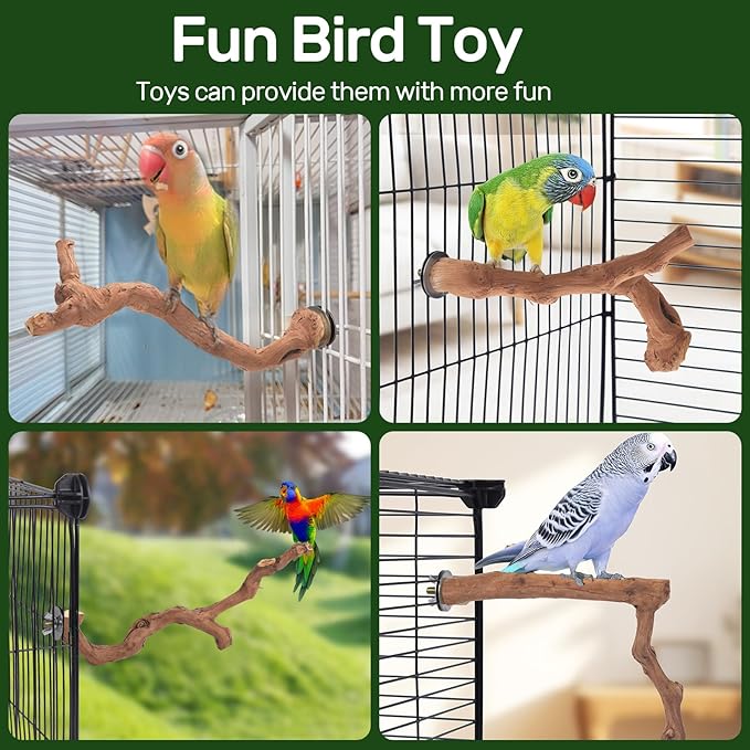 6-Piece Premium Bird Perch Stand with Natural Grape Wood Branch, Paw Grinding Fork, Chewing Stick, Cage Accessories for Parakeets, Budgies, Cockatiels, Finches, Lovebirds-PurrikoPets