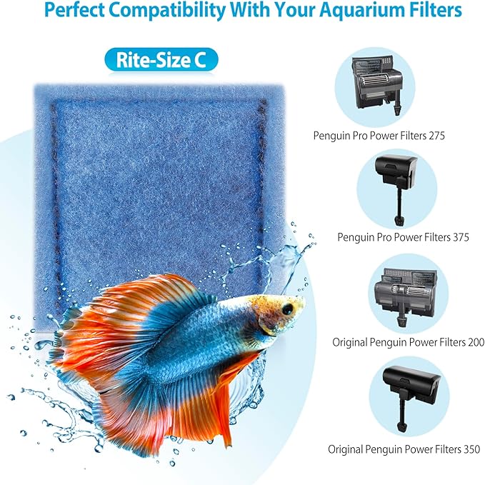 24 Pack Rite-Size C Filter Cartridges Compatible with Marineland Penguin PRO Power Filters 275/375 & Original Penguin Power Filters 200/350 - Rite-Size C Replacement Filter Cartridges-PurrikoPets