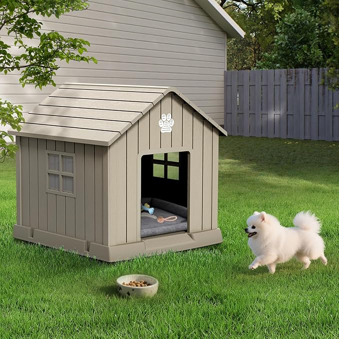 Dog House Indoor Outdoor for Small to Large Sized Dogs Resin Outdoor Dog House with Ventilation Puppy Shelter with Elevated Floor, Easy to Assemble, Blue-PurrikoPets
