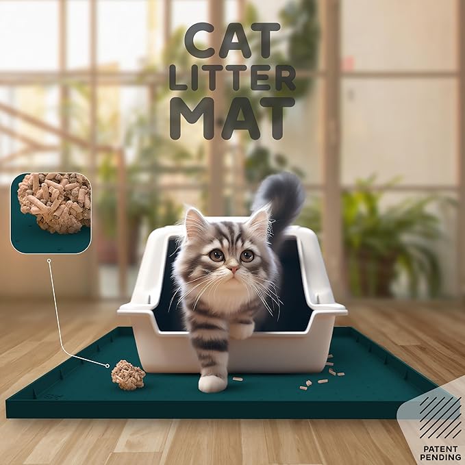 32x24x1” XL Dog Food Mat - All Purpose Under Sink Liner, Washer and Dryer Covers for The Top, Silicone Griddle Mat for Blackstone - Raised Edges Dog Mat for Food and Water Prevent Spill, Waterproof-PurrikoPets