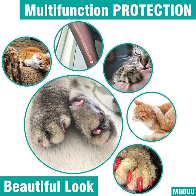 10x Colors / 100 pcs Cat Nail Caps | Cat Claw Covers with Adhesives and Applicators | Alpha (L)-PurrikoPets