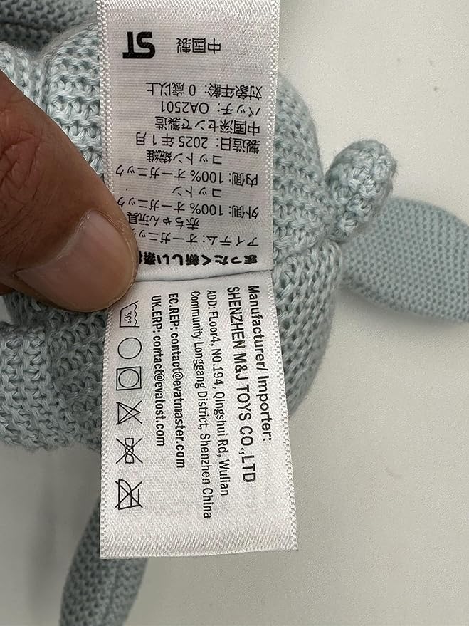 100% Organic Cotton Baby Toys Blue Bunny Rabbit Stuffed Animals for Newborn 7.1"-PurrikoPets