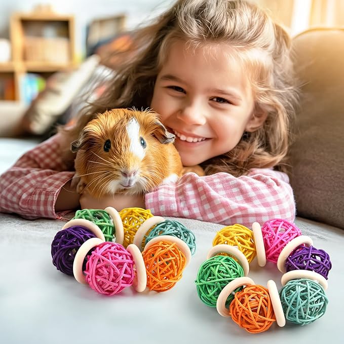 2 Pcs Natural Grass Chew Balls for Rabbits, Chinchillas, Hamsters & Mice - Safe Dental Health Toys for Teeth Grinding, Chewing & Dental Care, Small Animal Enrichment Chew Toys-PurrikoPets