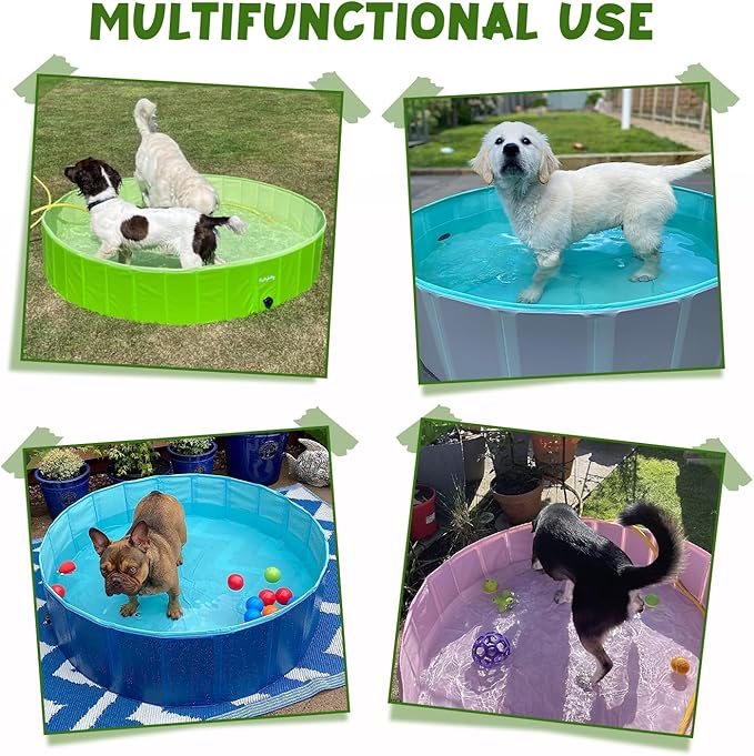 Furrybaby Dog Pool, Kiddie Pool with Hard Plate Collapsible Pet Bath Foldable Swimming Pet Pool Portable Green 32''-PurrikoPets